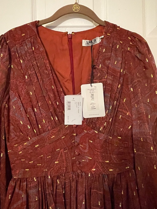 NWT AMUR Gemini Silk Chiffon Maxi Dress Antique Red Paisley Size 2 $898 - Picture 2 of 10